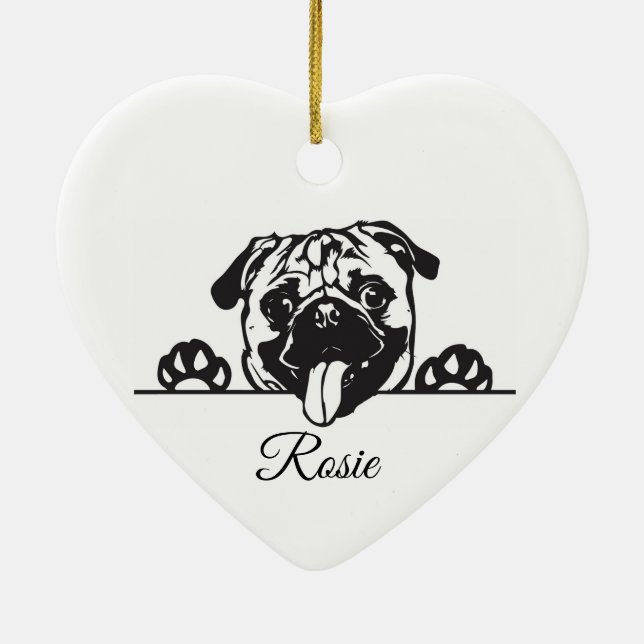 Personalised Pug Ceramic Tree Decoration (Back)