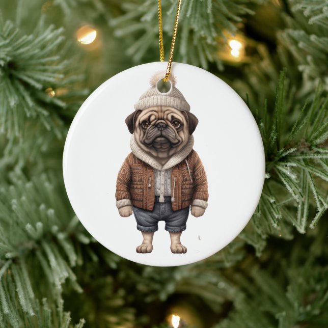 Personalised Pug Dog Ceramic Tree Decoration (Tree)