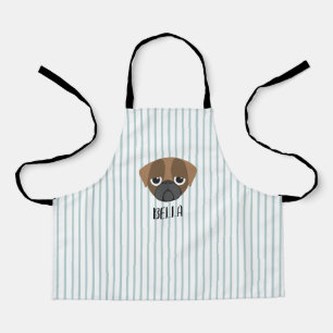 Personalised Pug Dog Custom Name Blue Stripes Apron
