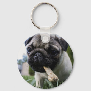Personalised Pug Dog Photo and Name  Key Ring
