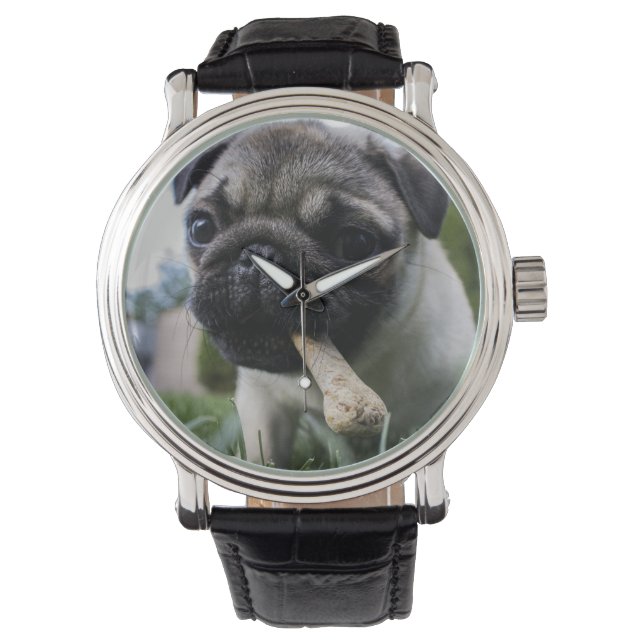 Personalised Pug Dog Photo and Name  Watch (Front)