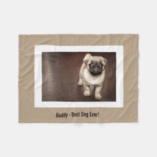 Personalised Pug Dog Photo and Your Pug Dog Name Fleece Blanket