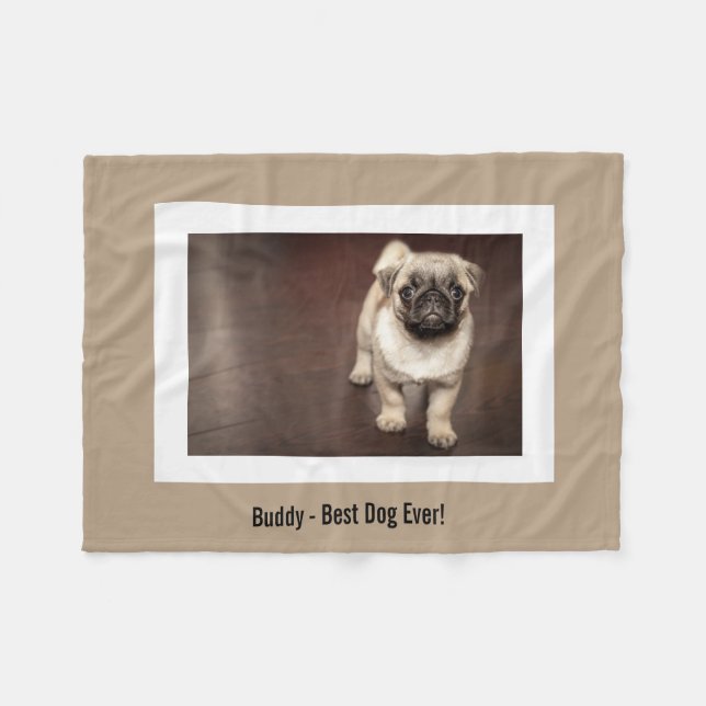 Personalised Pug Dog Photo and Your Pug Dog Name Fleece Blanket (Front (Horizontal))