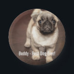 Personalised Pug Dog Photo and Your Pug Dog Name Paper Plate<br><div class="desc">Personalised Pug Dog Photo and your pug Dog Name design - this design features an uploaded photo of your Pug, your dog's name or add your own text - We love "dog's name", dog's birthday or day of passing. Just click on "customise" to add your personalised text, change the font...</div>