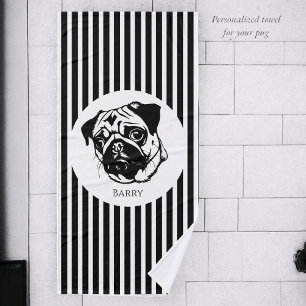 personalised pug dog trendy stylish custom  bath towel