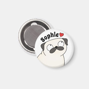 Personalised Pug Magnet, Custom Name Pug Magnet