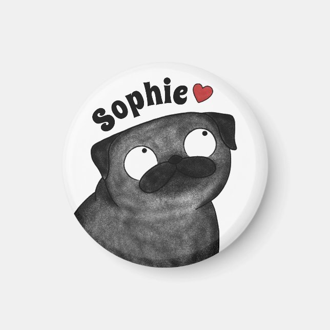 Personalised Pug Magnet, Custom Name Pug Magnet (Front)