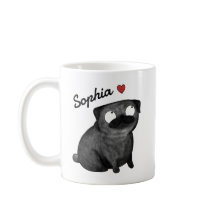 Personalised Pug Mug, Black Pug Custom Name cup