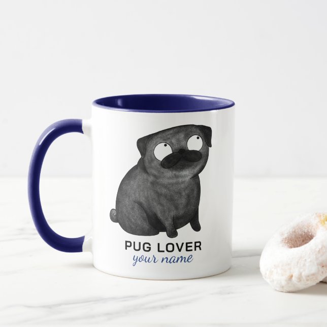 Personalised Pug Mug, Custom Name & Phrase Mug (With Donut)