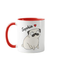 Personalised Pug Mug, custom pug tumbler with name
