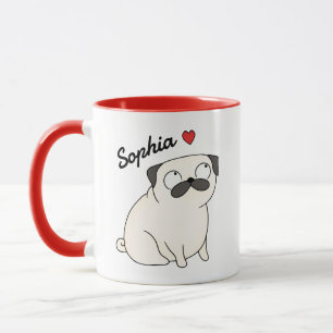 Personalised Pug Mug, custom pug tumbler with name Mug