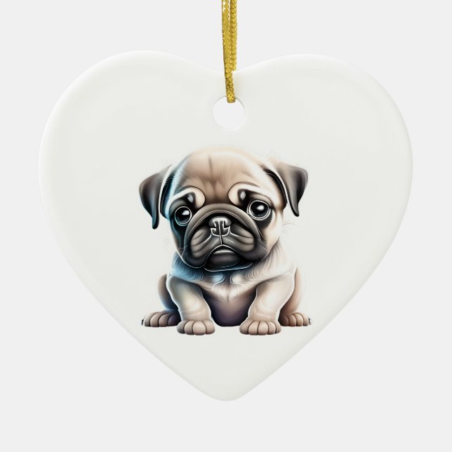 Personalised Pug Puppy Ceramic Tree Decoration (Front)