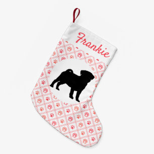 Personalised Pug Red Paw Print Tile Pattern Small Christmas Stocking