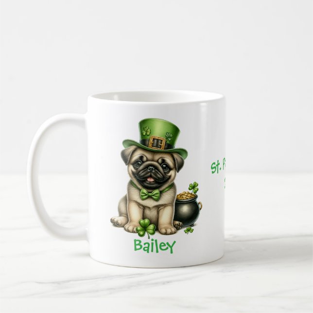 Personalised Pug St. Patrick's Day Mug (Left)