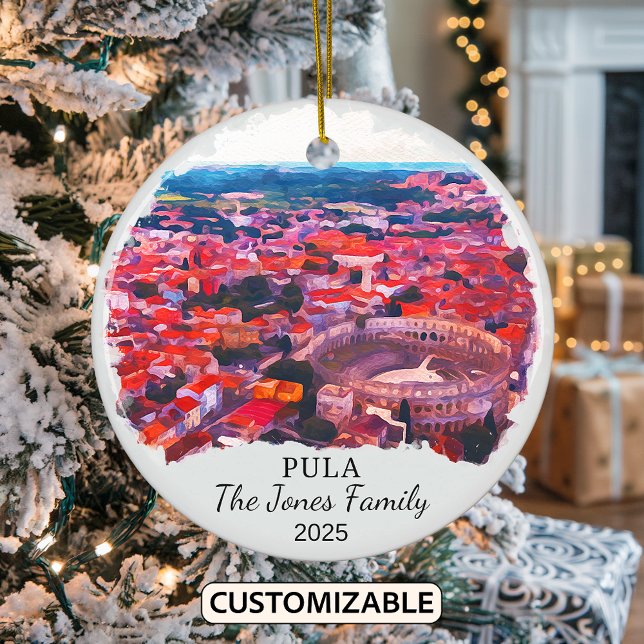 Personalised Pula Ornament, Croatia Ceramic Tree Decoration (Creator Uploaded)