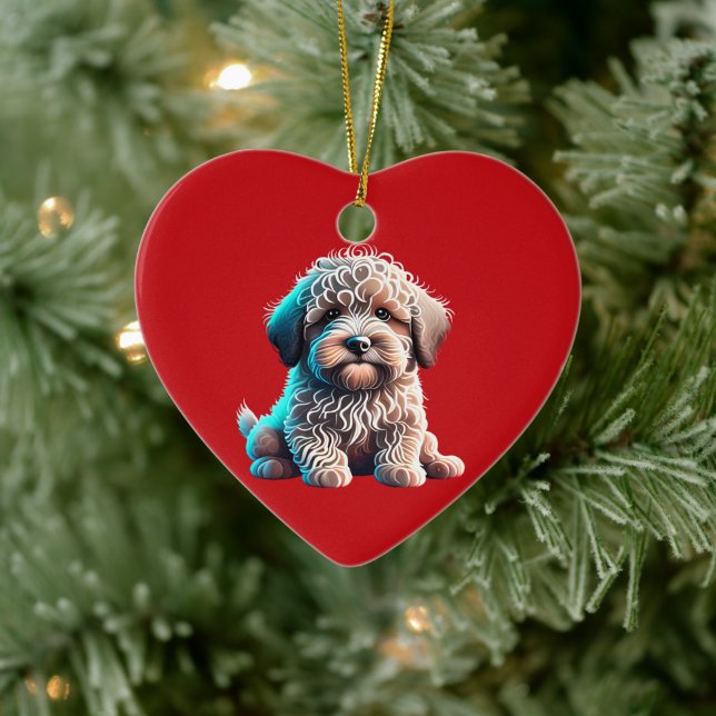 Personalised Puli Puppy Christmas Red Ceramic Tree Decoration (Tree)