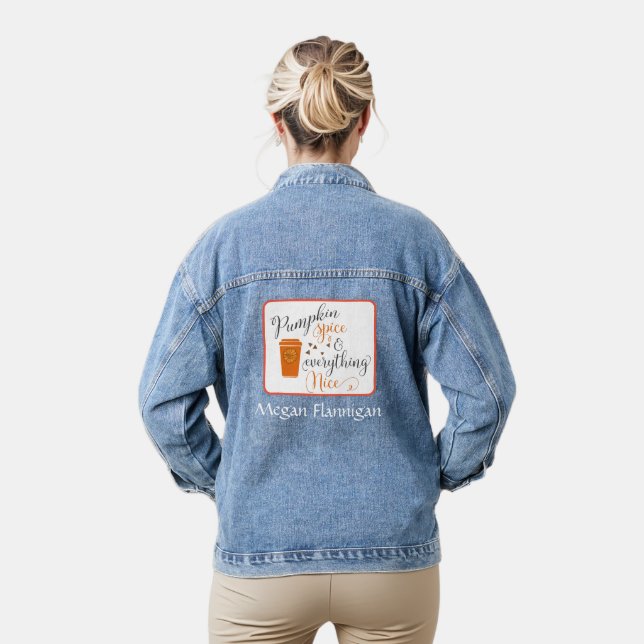 Personalised Pumpkin and Spice for Anytime Denim Jacket (Model)