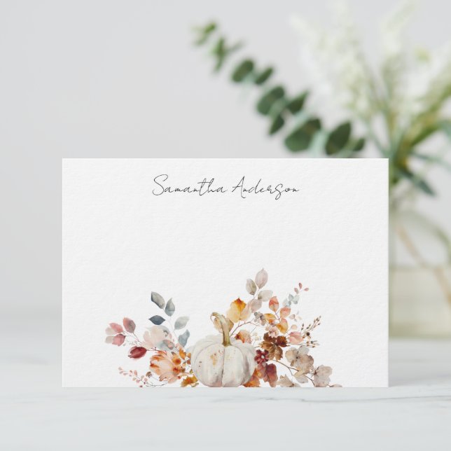 Personalised Pumpkin Autumn Fall Flat Note Card (Standing Front)