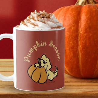 Personalised Pumpkin Cute Puppy Autumn Red Coffee Mug