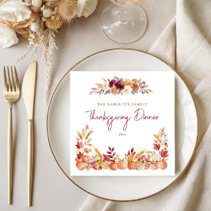 Personalised Pumpkin Floral Thanksgiving Dinner Napkin