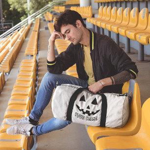 Personalised Pumpkin Halloween Name Black & White Duffle Bag