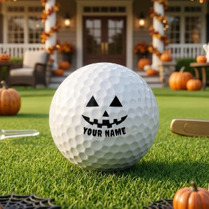 Personalised Pumpkin Halloween Name Black & White Golf Balls