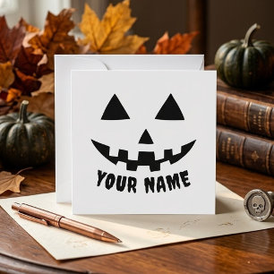 Personalised Pumpkin Halloween Name Black & White Holiday Card