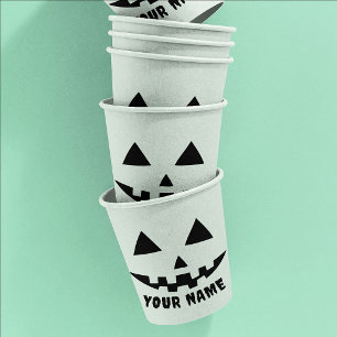 Personalised Pumpkin Halloween Name Black & White Paper Cups