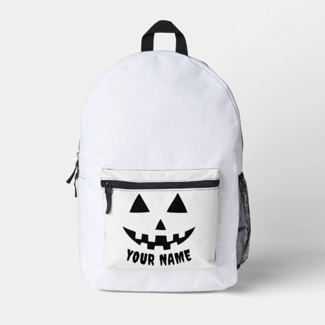 Personalised Pumpkin Halloween Name Black & White Printed Backpack (Front)