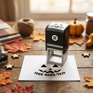 Personalised Pumpkin Halloween Name Black & White Self-inking Stamp