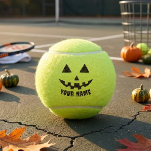 Personalised Pumpkin Halloween Name Black & White Tennis Balls