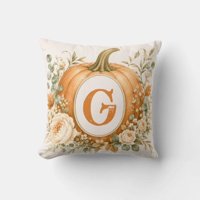 Personalised Pumpkin Monogram Wedding Cushion (Front)