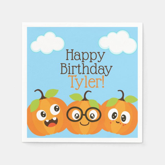 Personalised Pumpkin Patch Farm Kids Birthday Napkin (Front)
