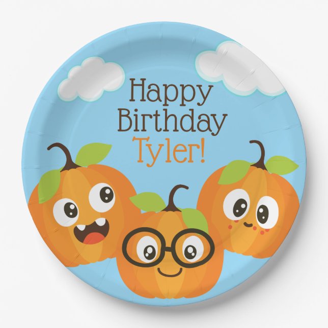 Personalised Pumpkin Patch Farm Kids Birthday Paper Plate (Front)