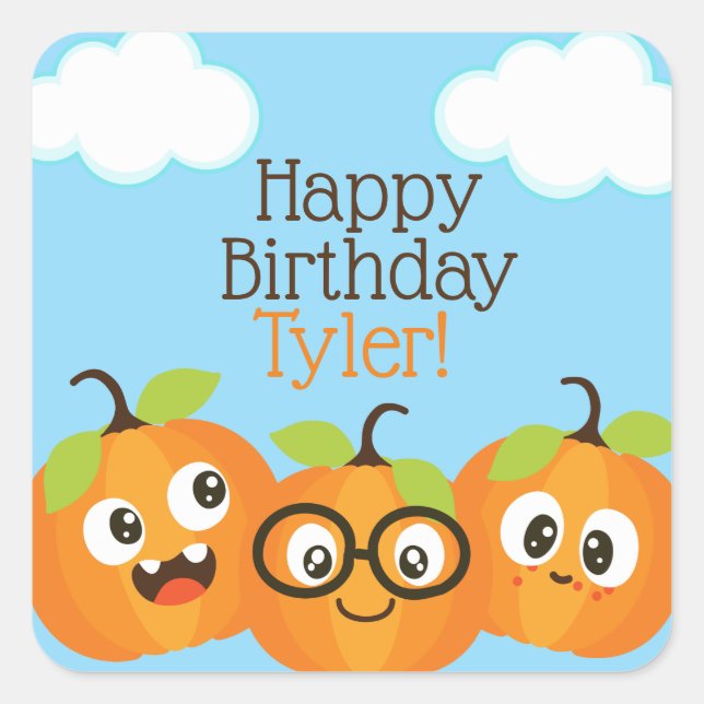 Personalised Pumpkin Patch Farm Kids Birthday Square Sticker (Front)