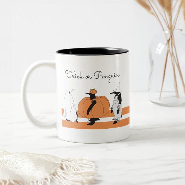 Personalised Pumpkin Penguin Funny Halloween Two-Tone Coffee Mug (Creator Uploaded)
