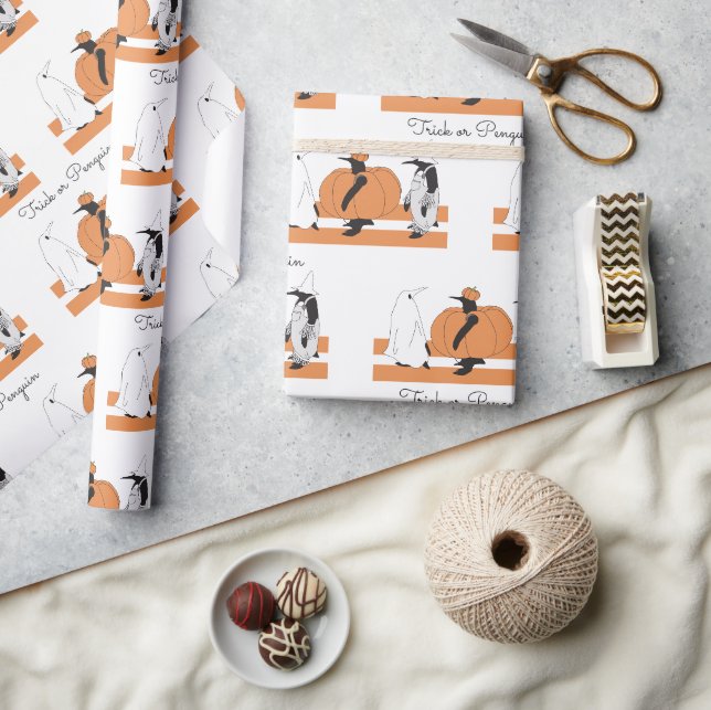 Personalised Pumpkin Penguin Funny Halloween Wrapping Paper (Crafts)
