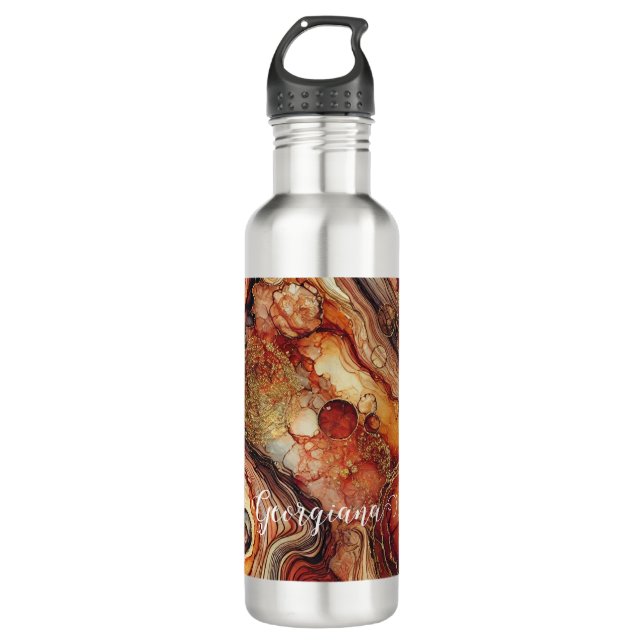 Personalised Pumpkin Spice Autumnal Alcohol Ink 710 Ml Water Bottle (Front)