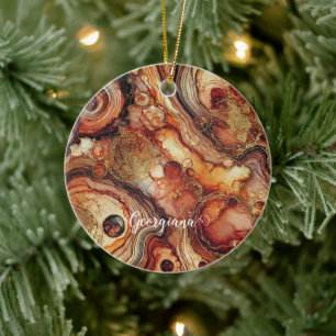 Personalised Pumpkin Spice Autumnal Alcohol Ink Ceramic Tree Decoration