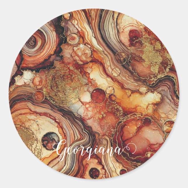 Personalised Pumpkin Spice Autumnal Alcohol Ink Classic Round Sticker (Front)