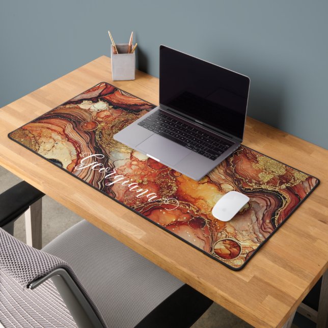 Personalised Pumpkin Spice Autumnal Alcohol Ink Desk Mat (Office 2)
