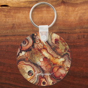 Personalised Pumpkin Spice Autumnal Alcohol Ink Key Ring
