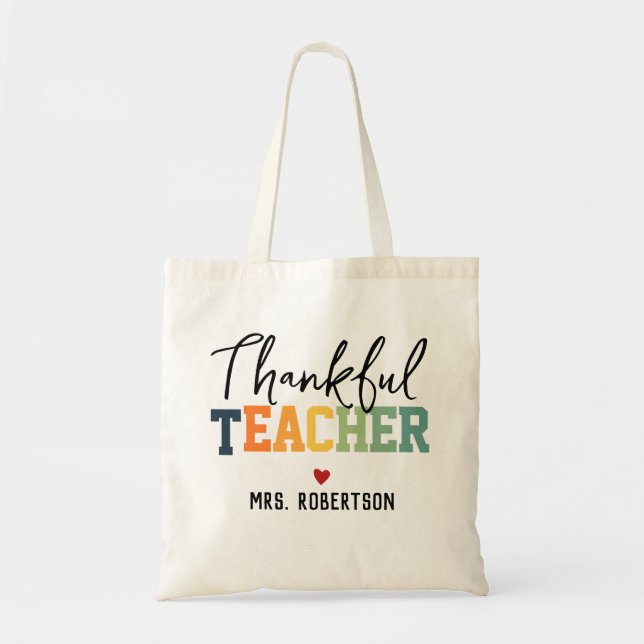  Personalised Pumpkin Thankful Teacher Tote Bag (Front)