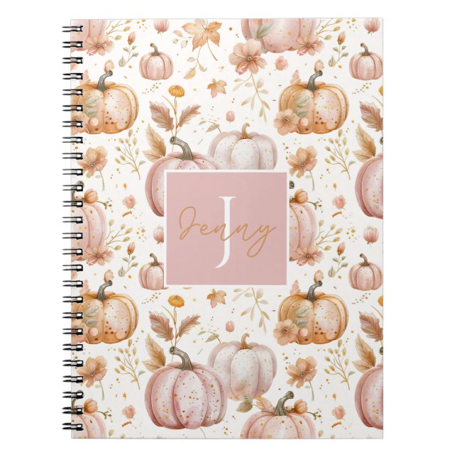 Personalised Pumpkin Watercolor Fall Pattern  Notebook (Front)