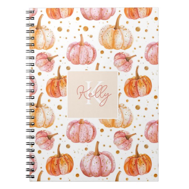 Personalised Pumpkin Watercolor Fall Pattern  Notebook (Front)