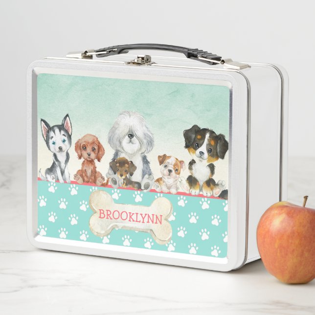Personalised Puppy Dog Children's Metal Lunch Box (In Situ)