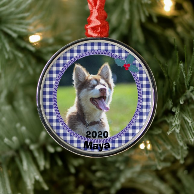 Personalised Puppy Dog Christmas Photo Metal Tree Decoration (Tree)