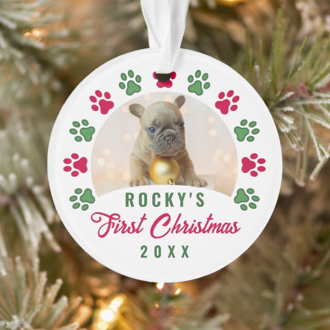 Personalised Puppy Dog First Christmas Photo Ornament (Tree)
