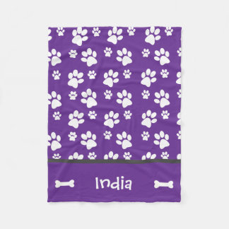 Personalised Puppy Dog Paw Print Blanket Add Name