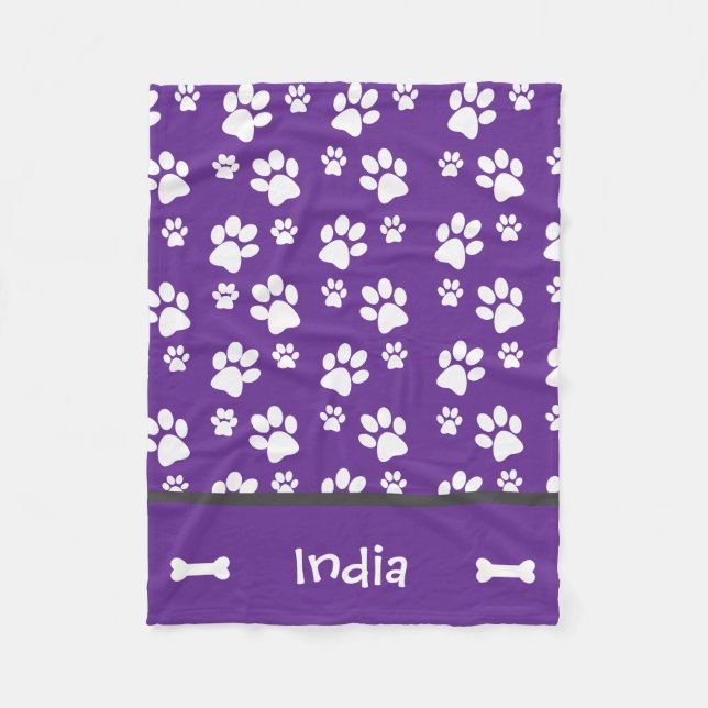 Personalised Puppy Dog Paw Print  Blanket Add Name (Front)